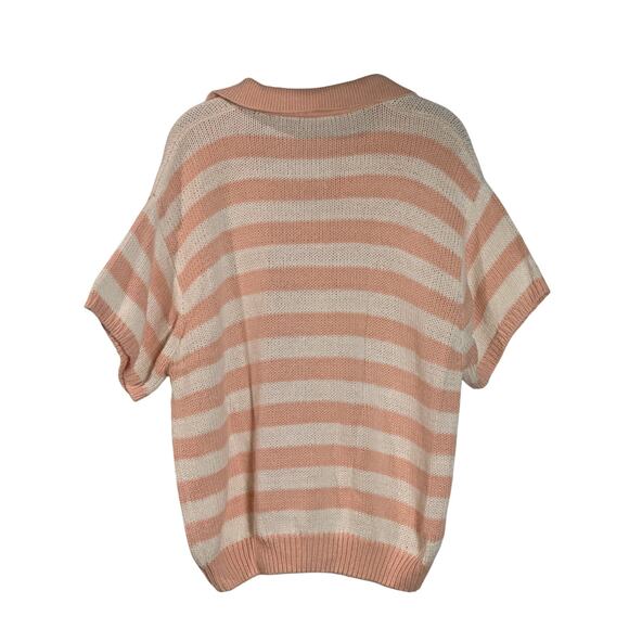 RARE Vintage 1980s Ms Russ 22W Plus Size Pink Peach White Cotton Striped Sweater - Picture 6 of 10
